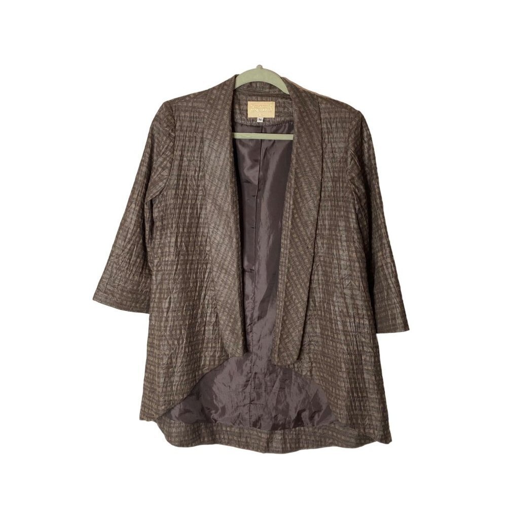 Alberto Makali Open Jacket Blazer Sz‎ M Brown Geographic Mob Crinkle Vintage